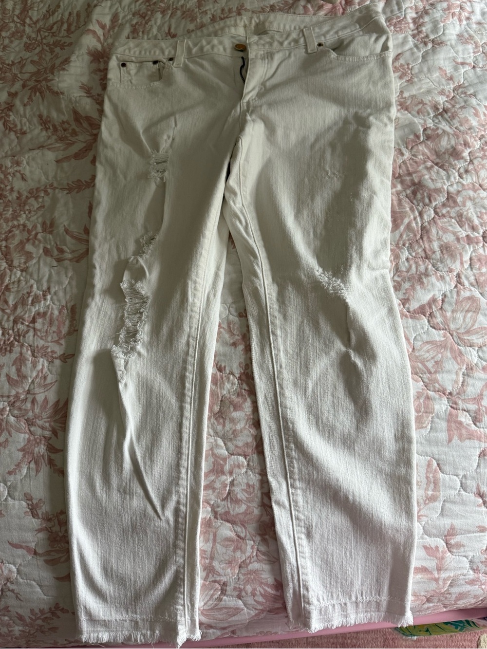Michael Kors White Distressed Straight-Leg Jeans